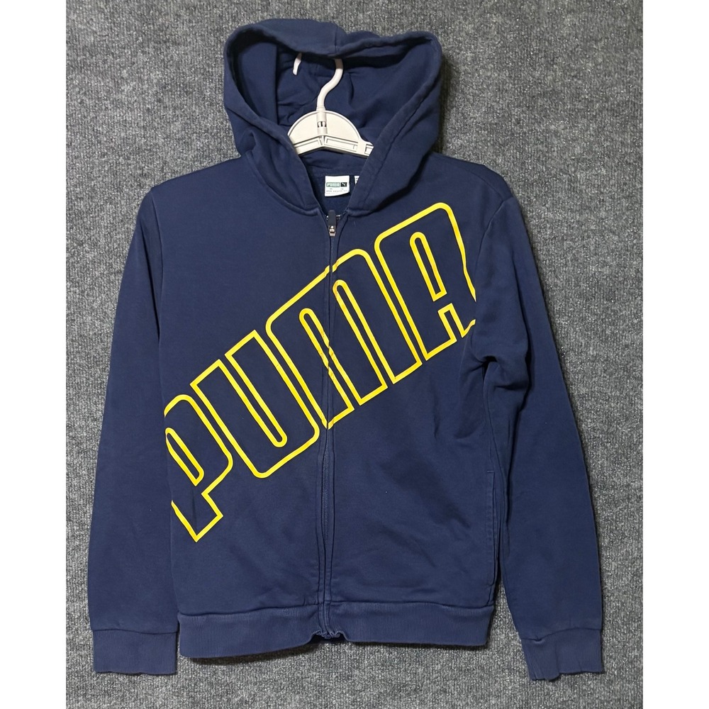 Kids Puma Navy Blue Zip Up Hoodie Jacket Large Logo Athletic‎ Size M 10-12